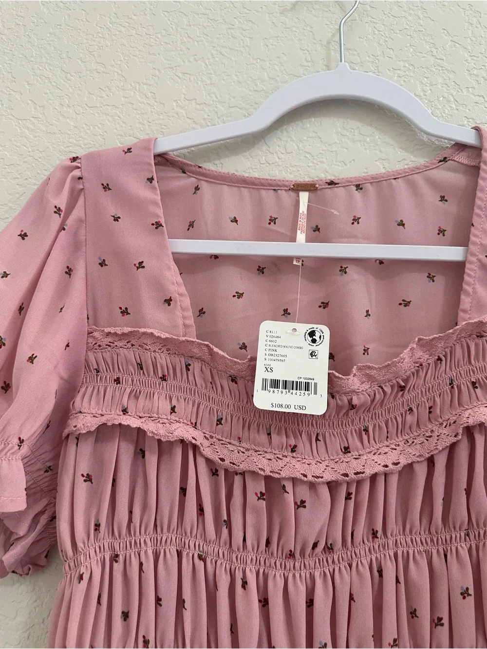 Free People Mauve Dot Smocked Crop Top